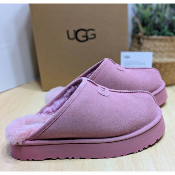 UGG Dusty Orchid Pink Discoquette Platform Suede Slide Slippers Women's 10 NIB - Picture 2 of 13